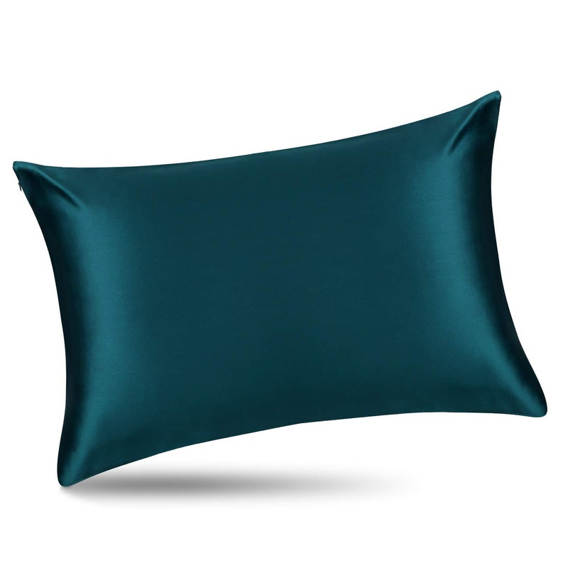 ALASKA BEAR Silk Pillowcase for Hair and Skin, 100% Mulberry Silk Pillow Cases King Size for Bliss Sleep with Random Color Scrunchy Gift Set Better Than Poly Satin, 1pc, Teal/Dark Turquoise - Image 1